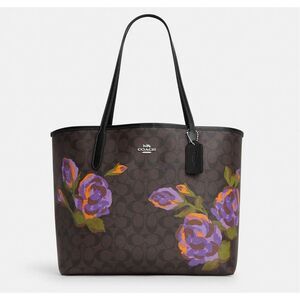 Coach City Tote leather In Signature Canvas With Rose Print NWOT